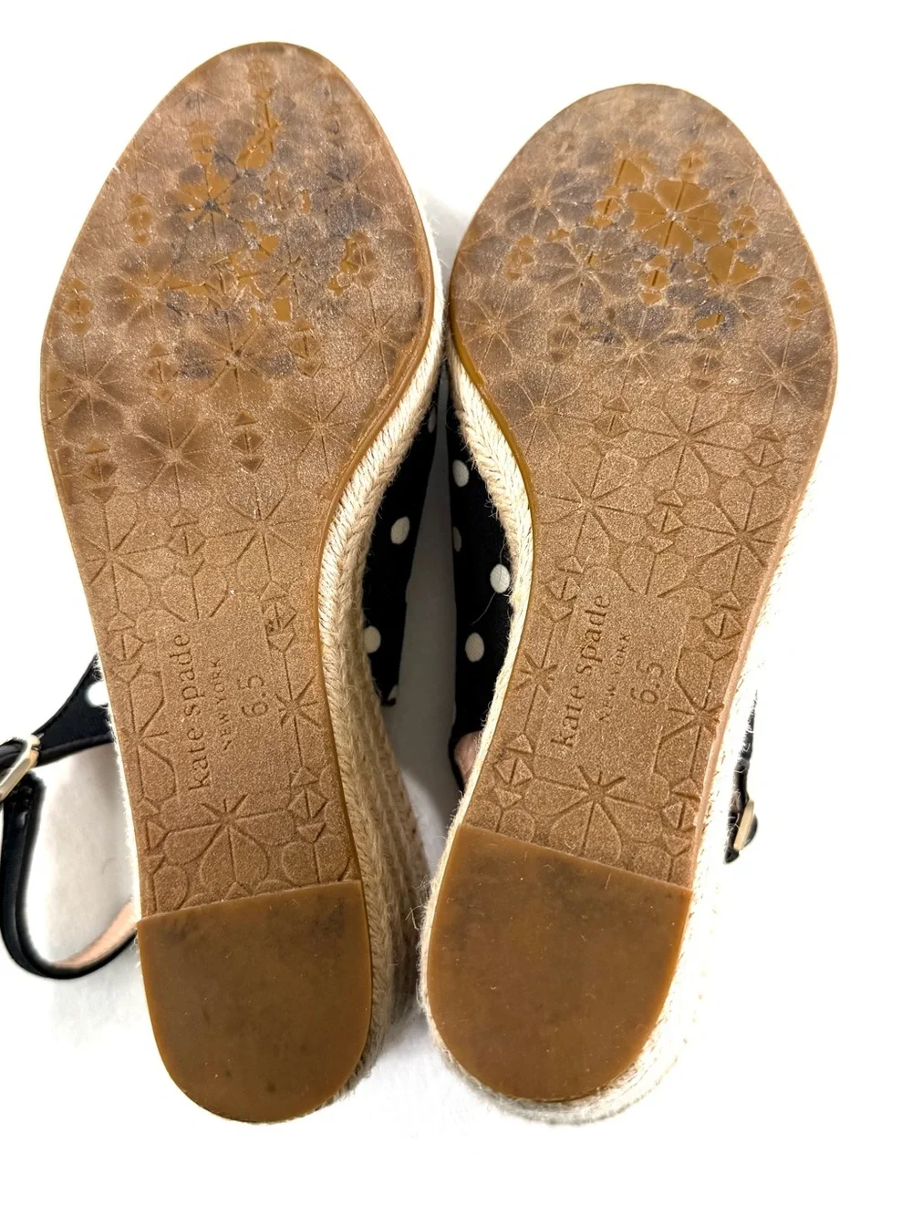 KATE SPADE Panama Women Size 6.5 Black White Polka Dot Espadrille Wedge Shoe - Picture 7 of 9
